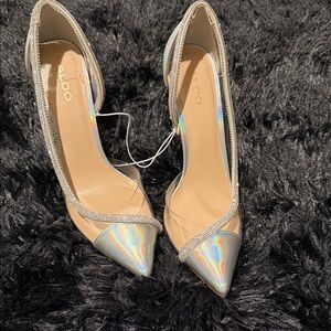 ALDO Iridescent Silver Heels size 8